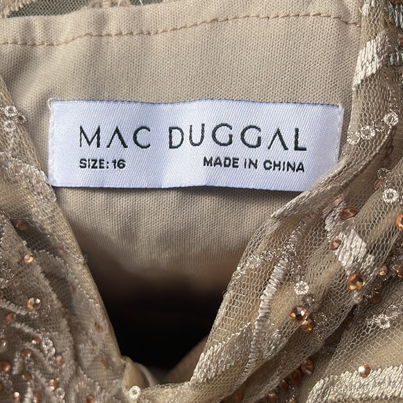 Ieena Mac Duggal - Embellished Illusion Long Sleeve Taupe A-line Gown - Picture 14 of 17